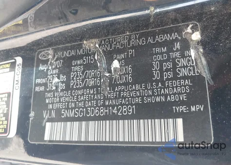 2008 Hyundai Santa Fe Gls from USA, damaged, VIN 5NMSG13D68H142891